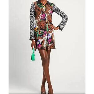 ETRO Shirt Dress 40 S 4 Coat Silk Floral Mini Cocktail Multi Collared Button Up